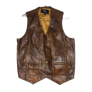 Leather Supreme 10 Pocket Concealed Carry Brown Biker Vest Size 52 Fits 48